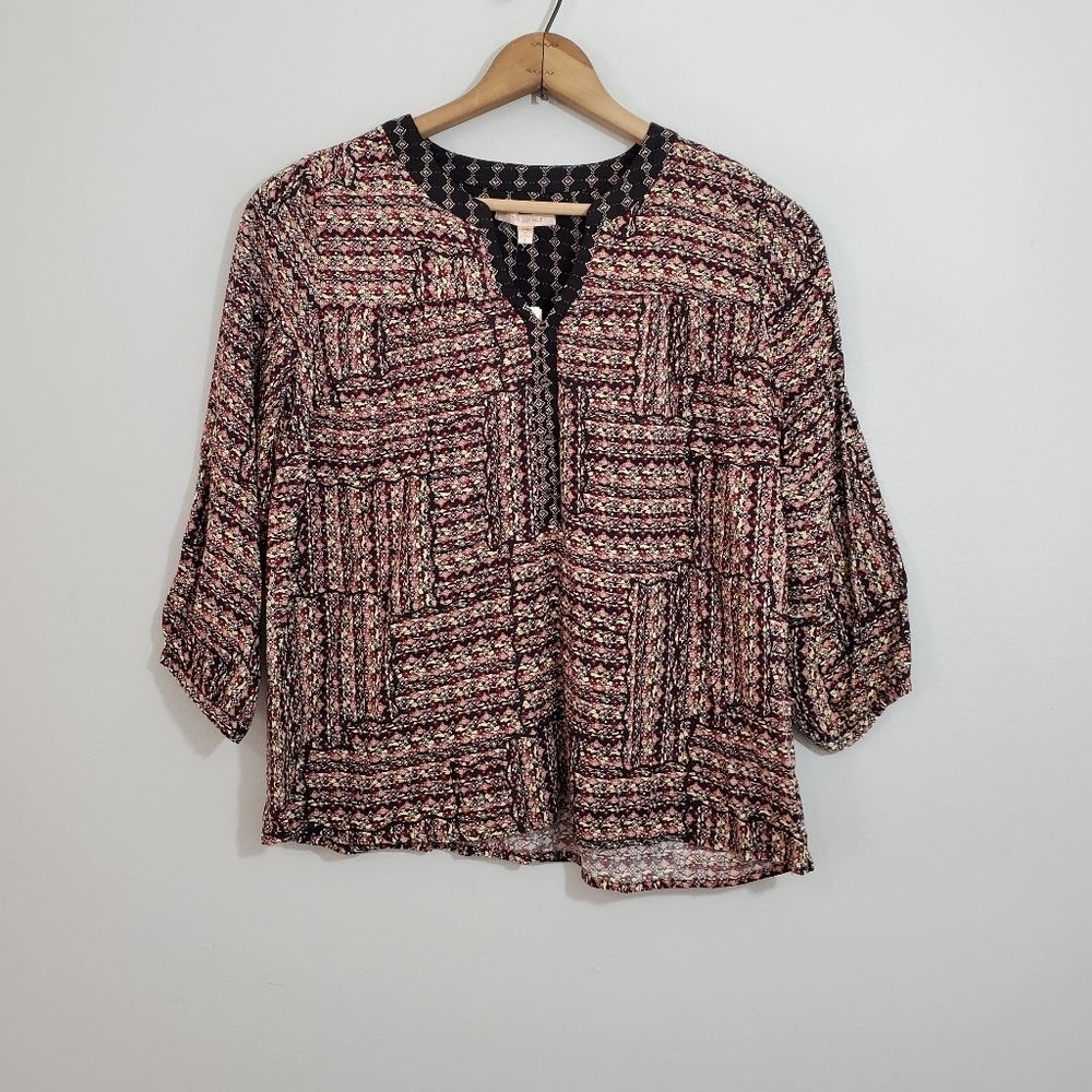 NWT Anthro Skies Are Blue Mixed Print Boho Top